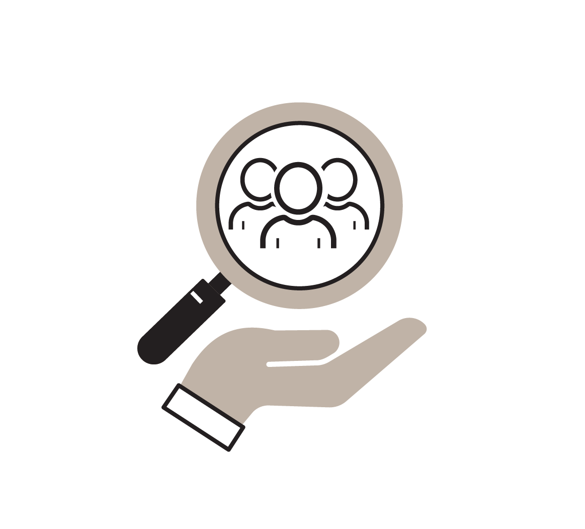 Graphic illustration of a magnifying glass floating above an open palm.