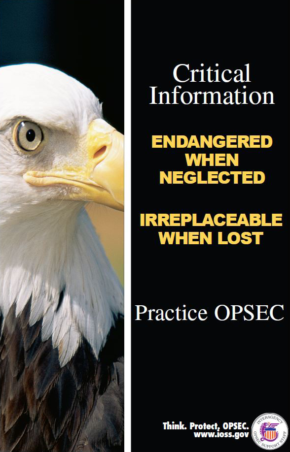 OPSEC poster with the head of a bald eagle on the left, OPSEC text on the right.